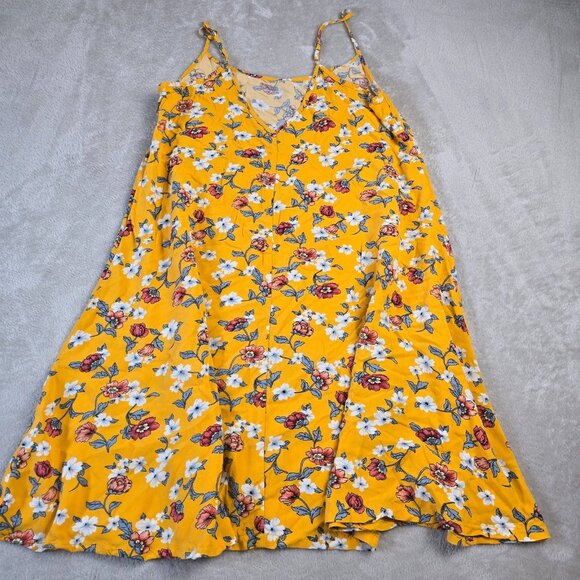 Floral Sundress Size Medium Yellow Flower Print Dress Summer Boho Beach Resort - Picture 10 of 15